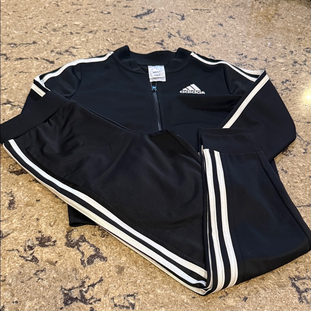 Adidas Black Zip-Up Jacket and Sweatpants Girls Size Medium